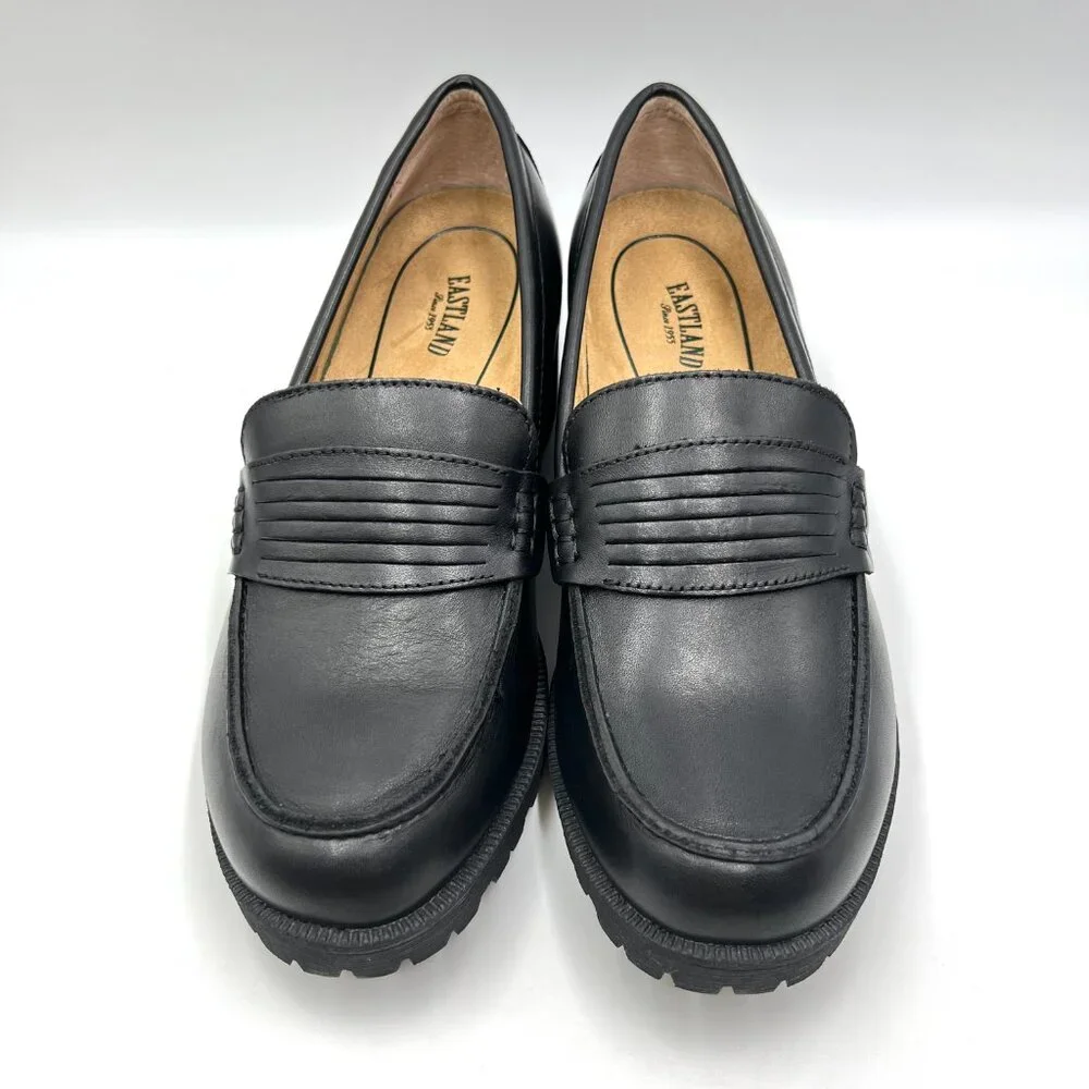 Eastland‎ Womens Size 10 Newbury Black Leather Chunky Lugs Sole Loafers Shoes